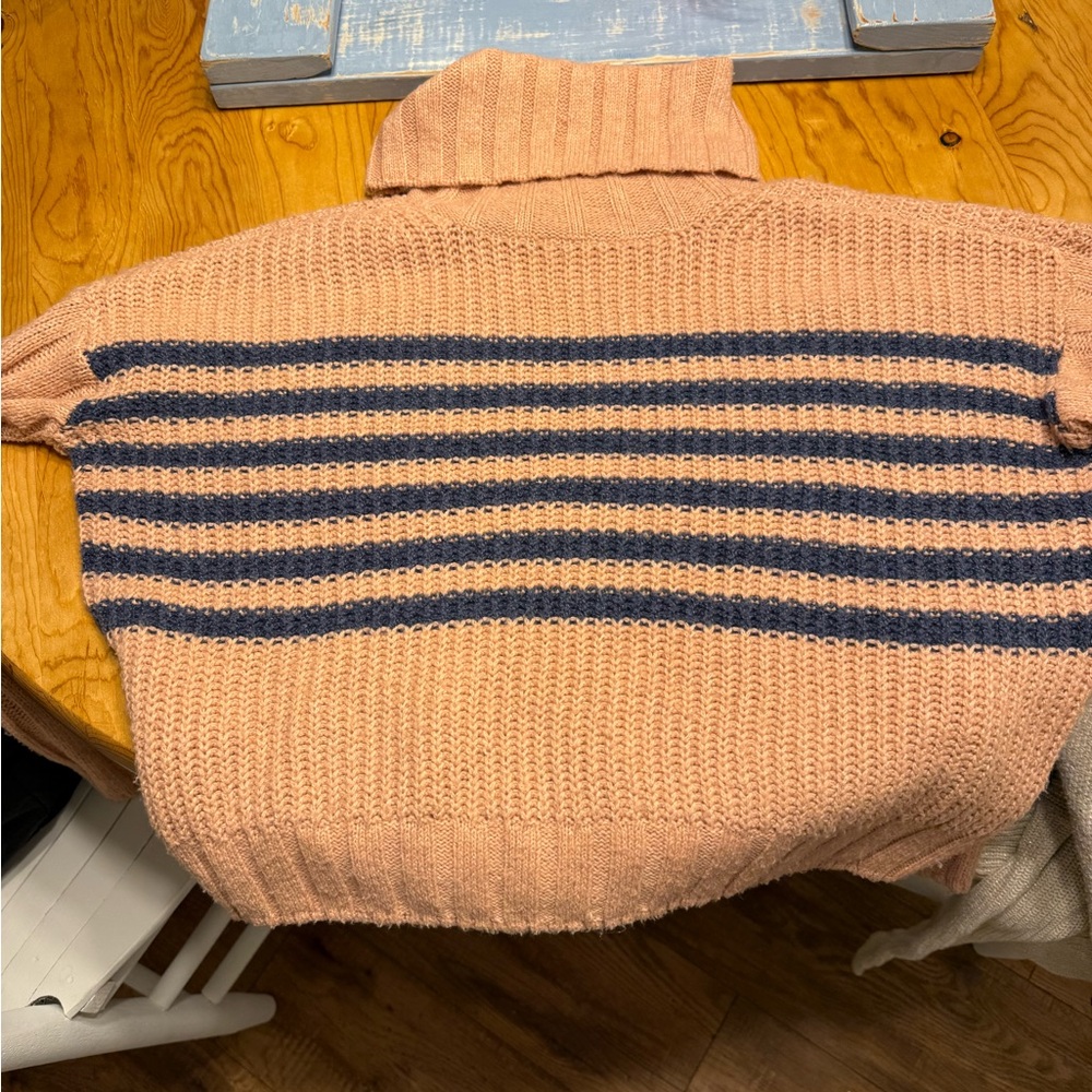 Pink and Blue Striped Turtle Neck